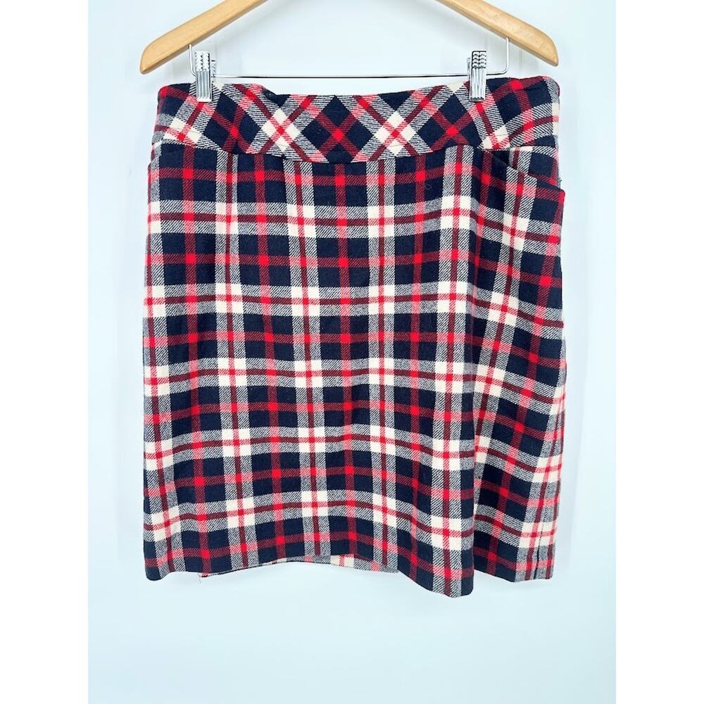 Talbots Plaid Skirt Women 16W Red Blue Preppy Career Y2K Academia Classic Wool